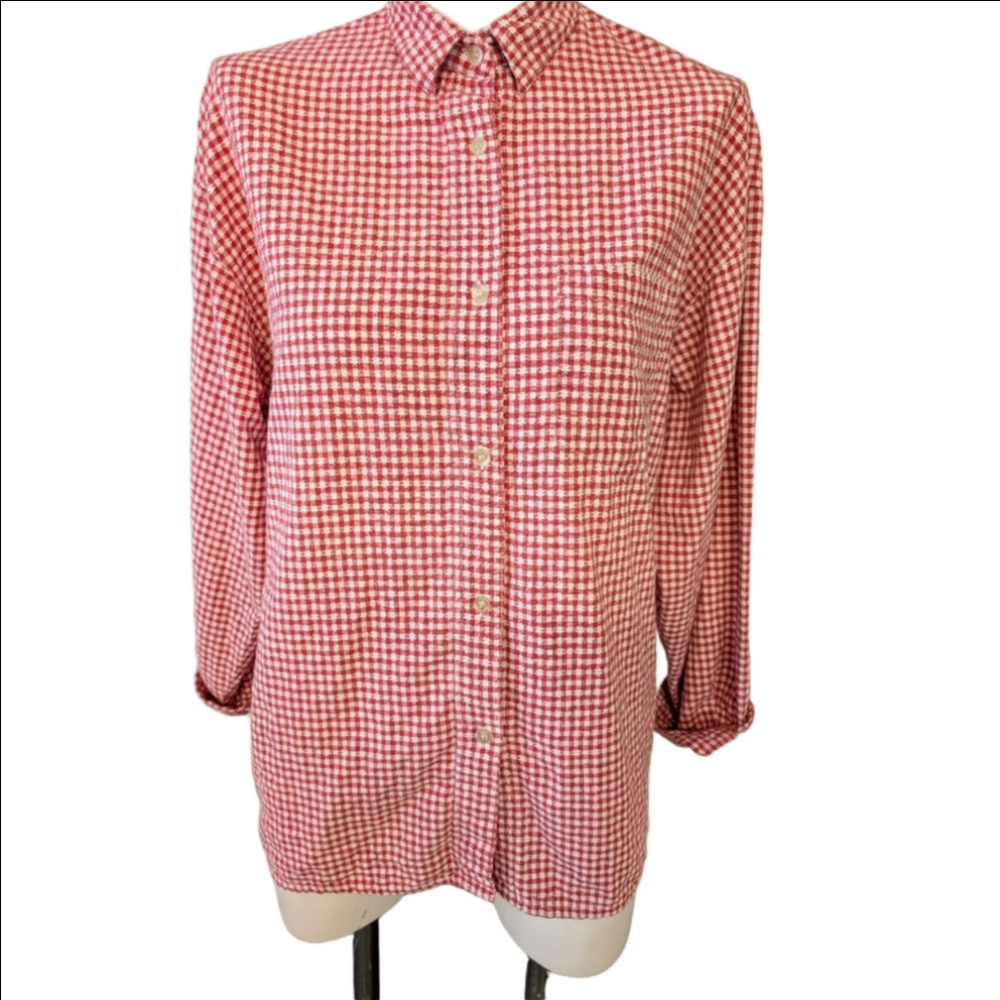 Vintage Esprite Red White Gingham Checker Sluchy Boxy Oversized Button Up M